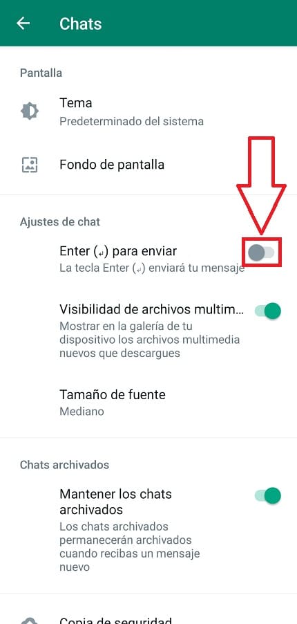 quitar enter whatsapp.
