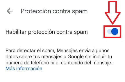desactivar protección spam sms.
