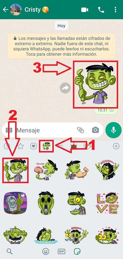 Enviar sticker de zombi por WhatsApp.