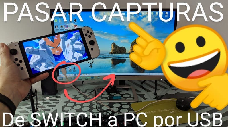 Transferir capturas de Nintendo Switch a PC por cable.