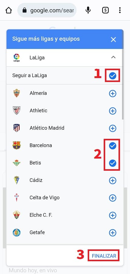 recibir resultados deportivos de laliga Android.