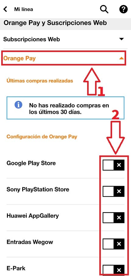 Impedir pagos por Orange Pay.