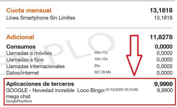 donde esta el cargo de orange pay en mi factura.