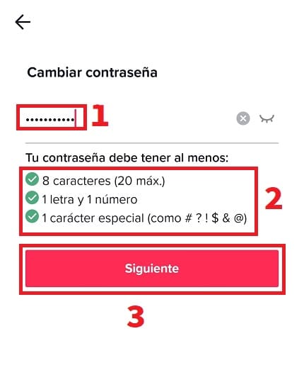 requisitos para cambiar contraseña a tiktok.