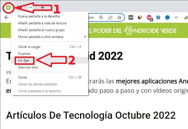 Desfijar una pestaña Chrome.