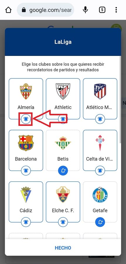 activar avisos push de laliga en el móvil.