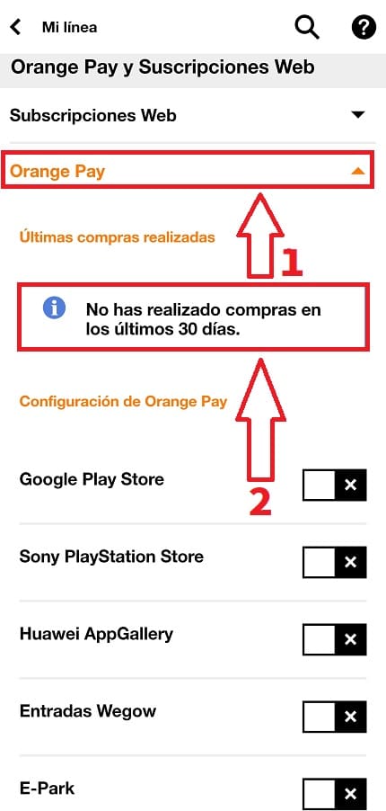 cuales han sido mis compras en orange pay.