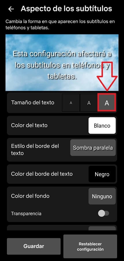 Poner más grande la letra en Subtítulos Netflix.