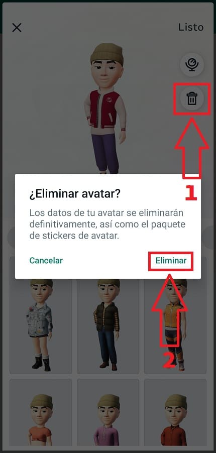 eliminar stickers avatar whatsapp.