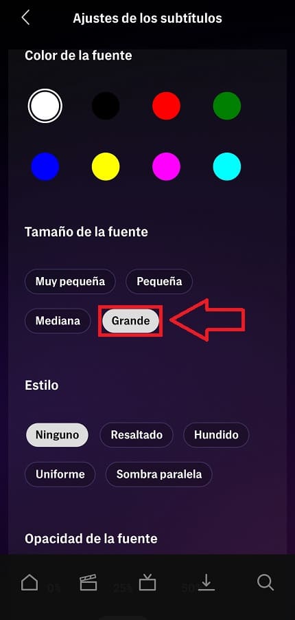 poner texto grande subtítulos hbo max.