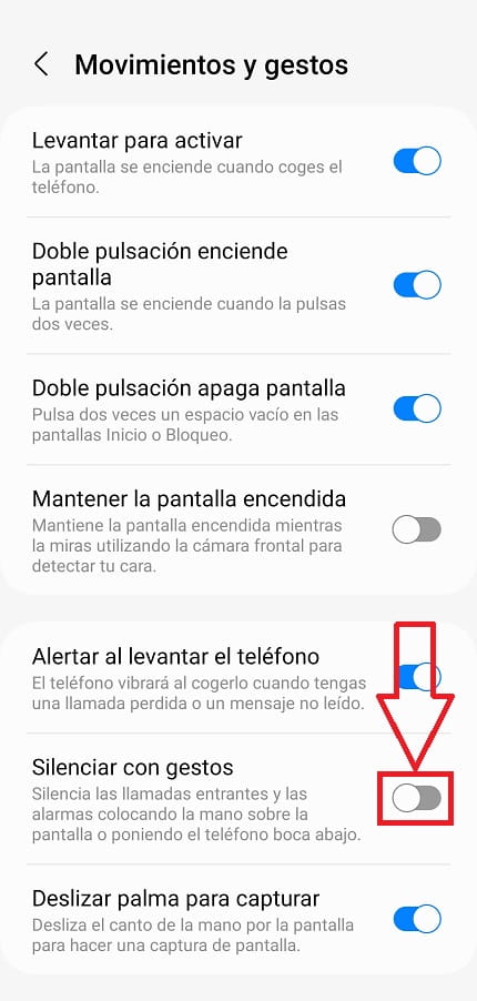 Desactivar silenciar con gestos Samsung.