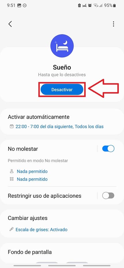 Desactivar modo sueño Samsung s23.