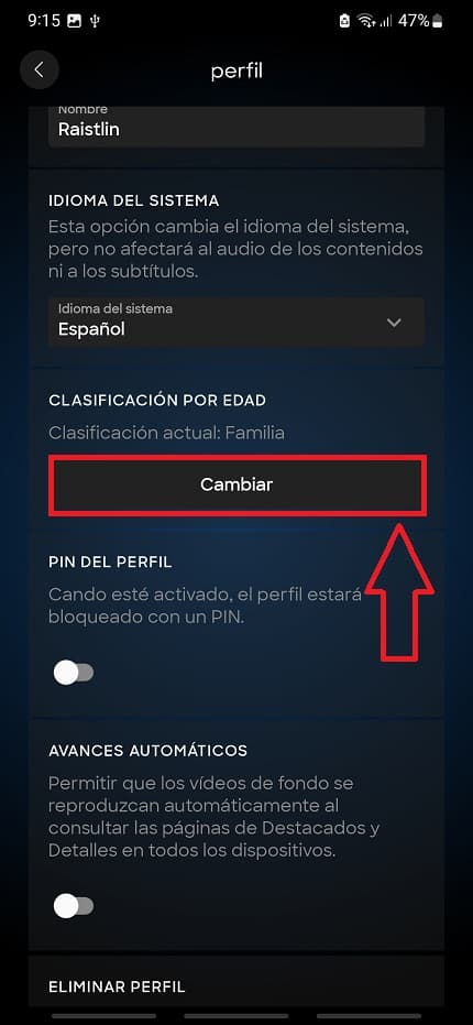 cambiar clasificación por edad perfil para niño skyshowtime.