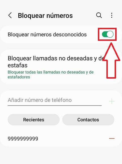 Bloquear números desconocidos Samsung.