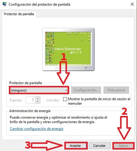 Desactivar protector pantalla Windows 10.